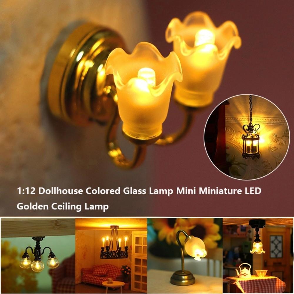 Mini Dollhouse Colored Glass Lamp 10 Styles Ceiling Lamp Chandelier Doll House Accessories