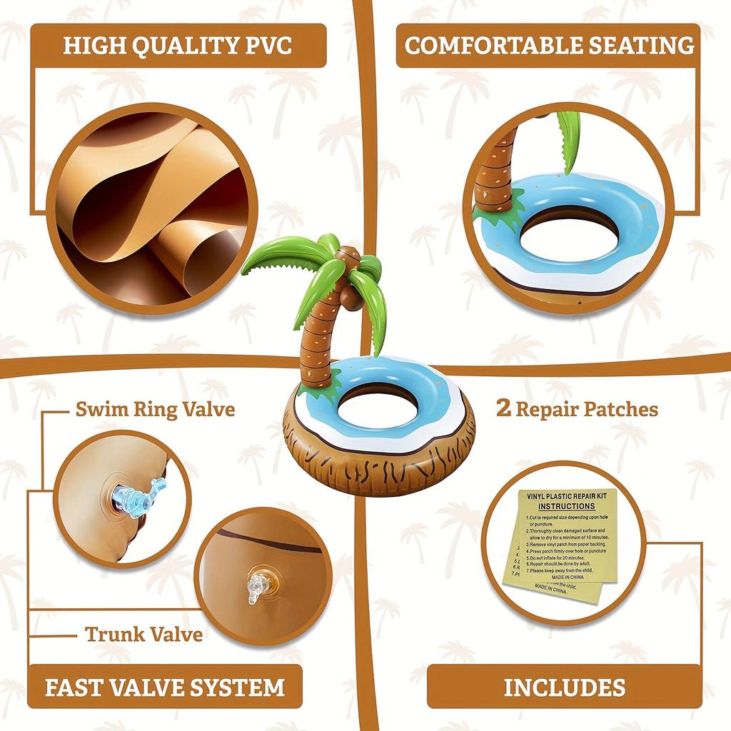 1pc, Giant Inflatable Palm Tree Pool Float, Diameter Adult-Sized Swimming Ring, Humorous Coconut Tree River Tube, Pool Party