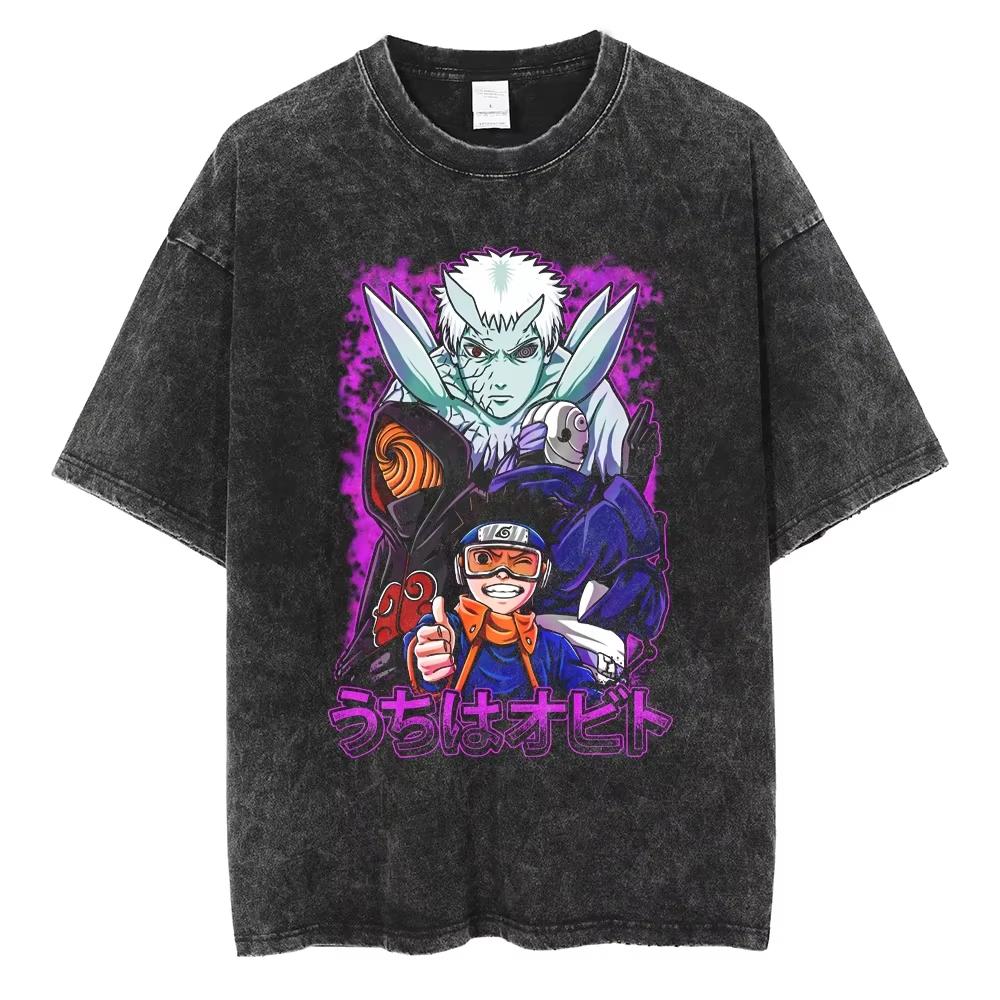 Anime Naruto TShirt Manga Retro Washed Version Kakashi TShirt Pain TShirt Lee Tobi Top Mens  Cotton Streetwear