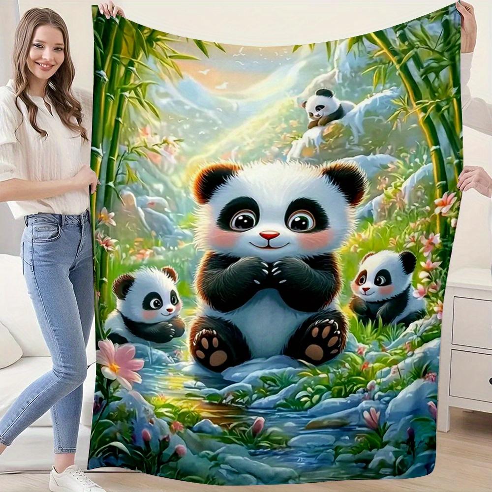 Panda Family Flannel Throw Blanket, Soft Double Sided Warm for Sofa Bed, All Season Machine Washable, Cozy Camping Gift