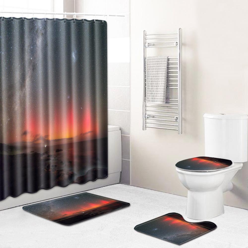 Beach Shower Curtain Floor Mat Combination Four-Piece Set Bathroom Toilet Carpet Shower Room Mat Foot Mat