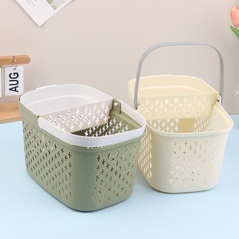 Cesto Organizer in Plastica con Manici Drenante Contenitore per Articoli da Toeletta Cesto Impilabile per Bagno Cucina Campeggio Palestra