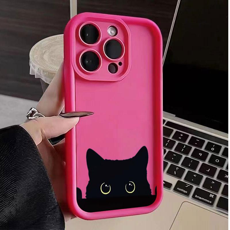 For iPhone 17 16 15 14 Pro Max 13 12 11 Pro Max XS XR X 15 14 Plus 17 Air Black Cat Graphic Case Shockproof Soft Matte Cover