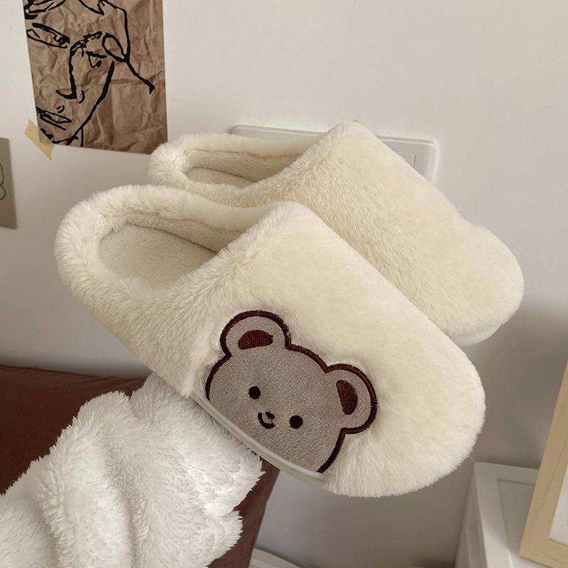 

Cotton slippers women s autumn and winter new cartoon cute bear home indoor thick bottom warm plush couple slippers 36-37 [Suitable for 35-36 feet] білий