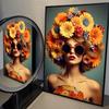 Nordic Bohemian Glasses Woman with Flowers Canvas Poster Bird Woman Portrait Wall Art Prints for Living Room Bedroom Home Decor