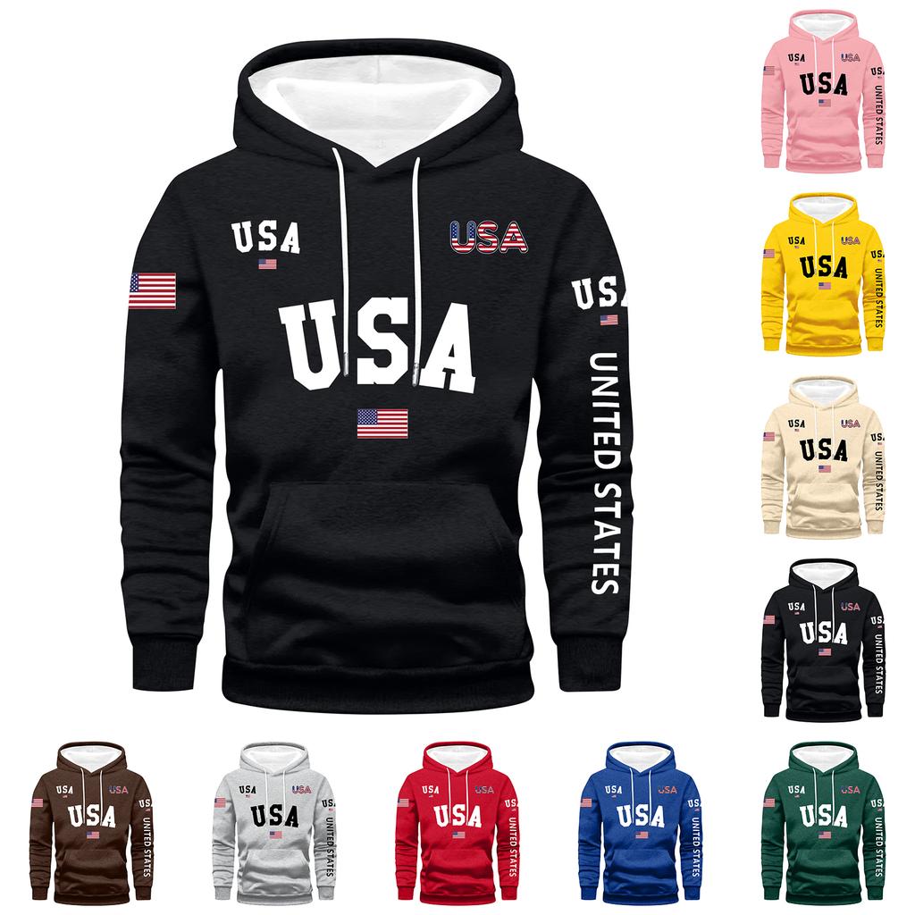Men's Loose Flag Printed Hooded Sweatshirt Men's Casual Fashion Sports Sweatshirt