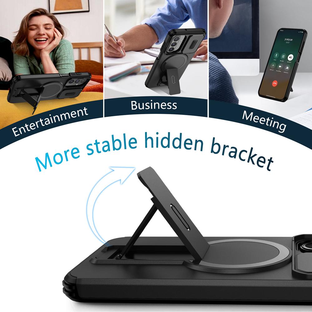 KEYSION Shockproof Magnetic Case for Samsung A17 4G 5G Slide Camera Protection Kickstand Phone Back Cover for Galaxy A26 5G