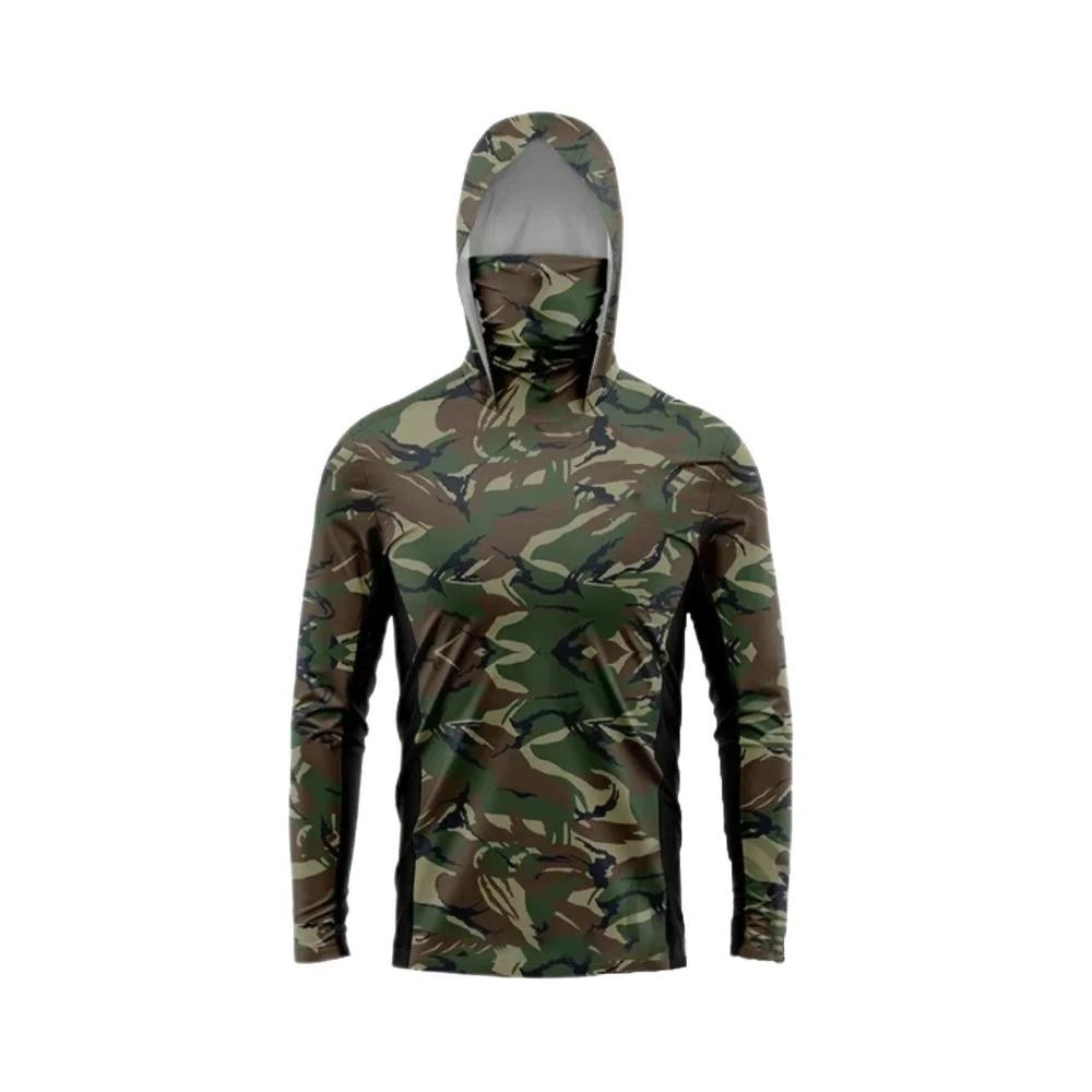 Outdoor Hunting Fishing Shirt Hooded Face Cover 3D Print Unisex Breathable Quick Dry Camo Anti‑UV Sun Protection Top