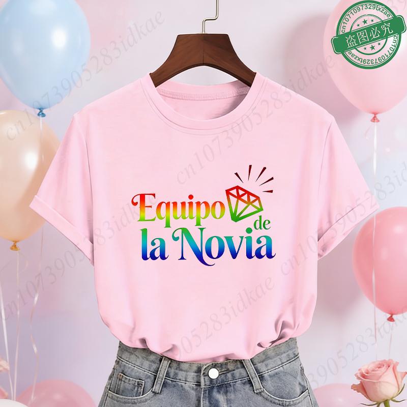 Spanish Girls Bridal Shower T-Shirts Team Bride Tribe Blouses Short Sleeve Tees for Bachelorette Hen Party Wedding Celebration
