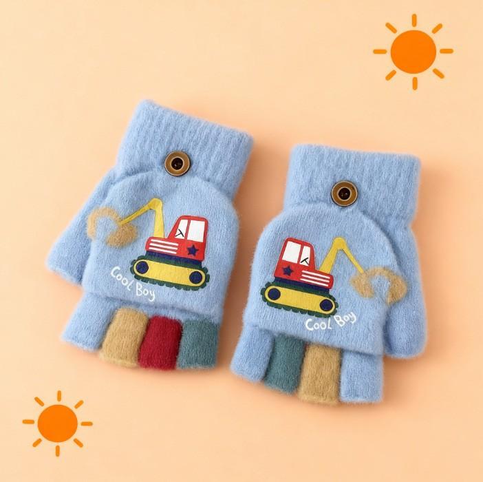 Autumn and Winter New Children's Gloves Autumn Baby Cartoon Cute Half Finger Flip Gloves Cold and Warm