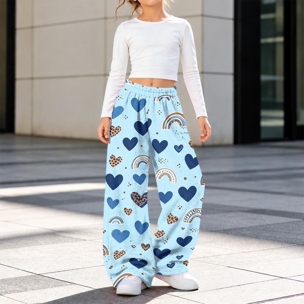Fashionable Girls' Flannel Warm Loose Printed Pants