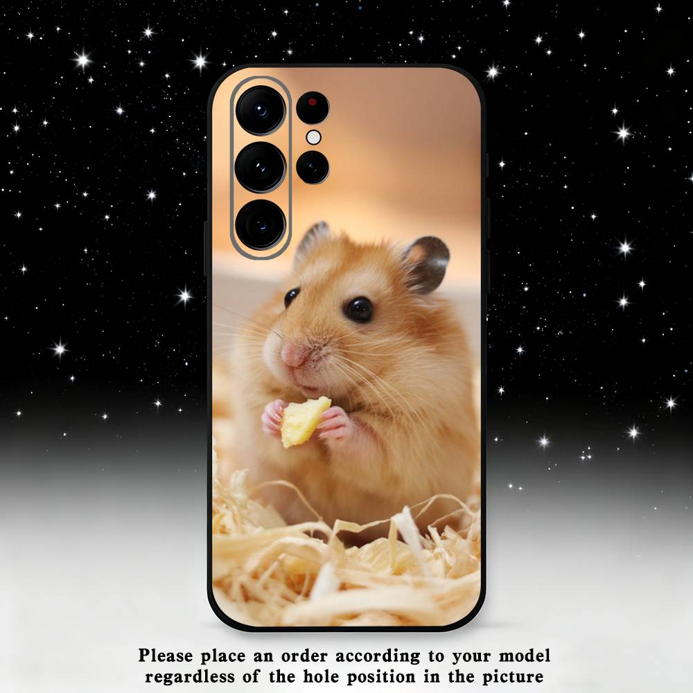 Cute Animal Hamster Phone Case For Samsung S 25,24,23,22,30,21,10,9,Ultra,Plus,Lite,FE,4,5 G Black Soft Case