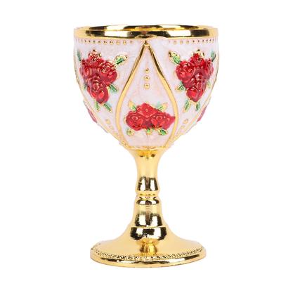 Coupe à vin en alliage gobelet 30 ml style européen haut de gamme usage domestique métal vintage motif rose tout blanc