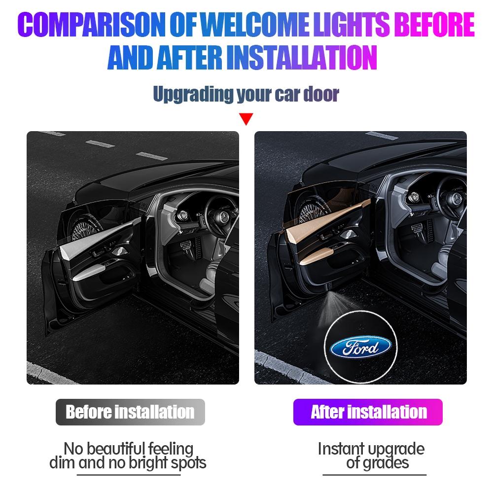 2Pcs LED HD Car Door Wireless Welcome Light Projector Lamps For Ford Focus Fiesta Puma Ranger Kuga MK7 MAX F150 VG1
