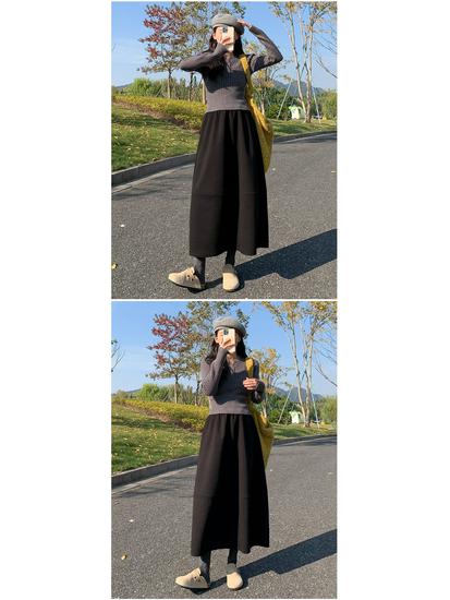 Women's A-Line Brown Plaid Wool Skirt - High Waist, Loose Mid-Length, Warm Floral Design, 2026 Early Spring Collection
