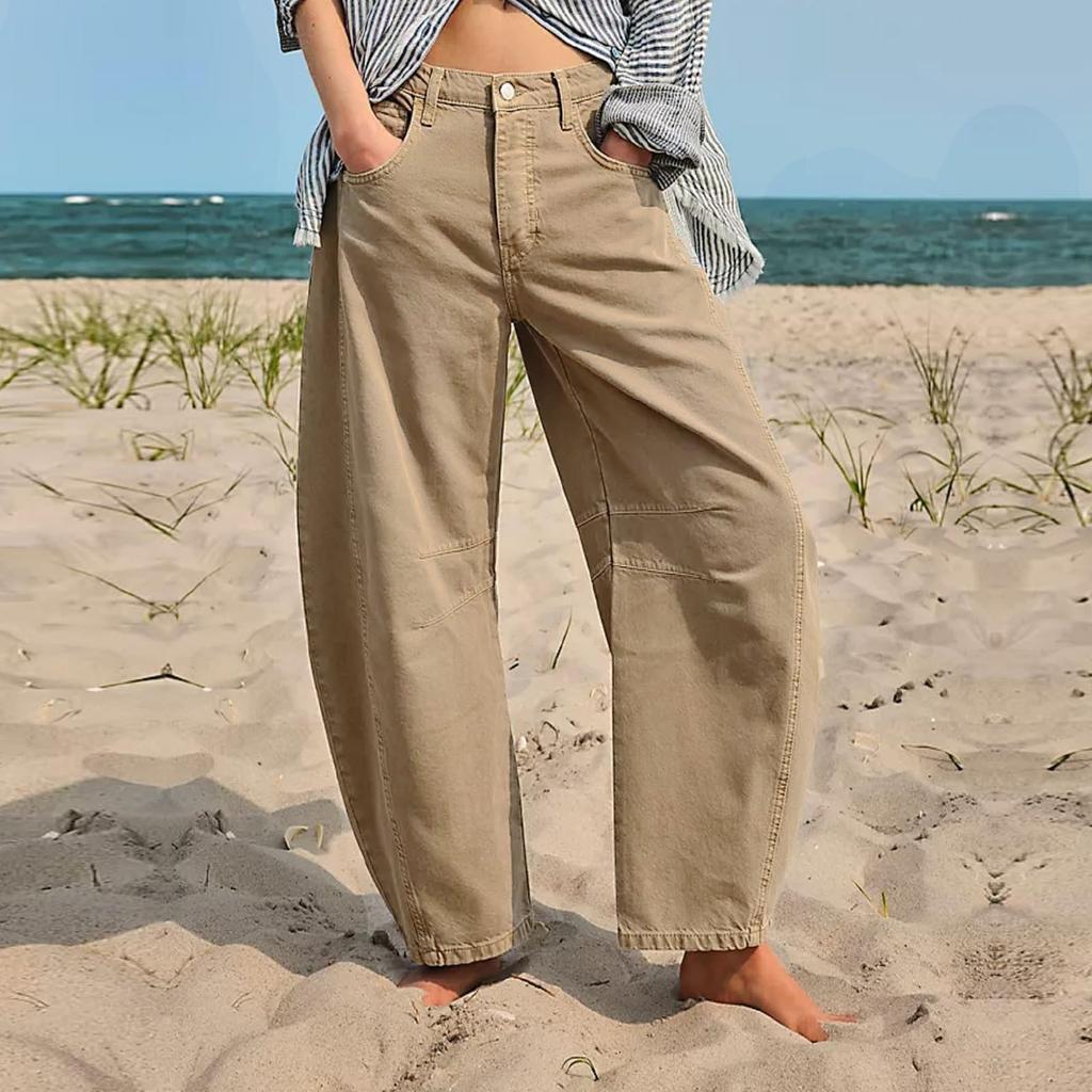 Women Baggy Mid Waist Jeans Wide Leg Loose Boyfriend Denim Pants Straight Leg Cropped Barrel Jeans