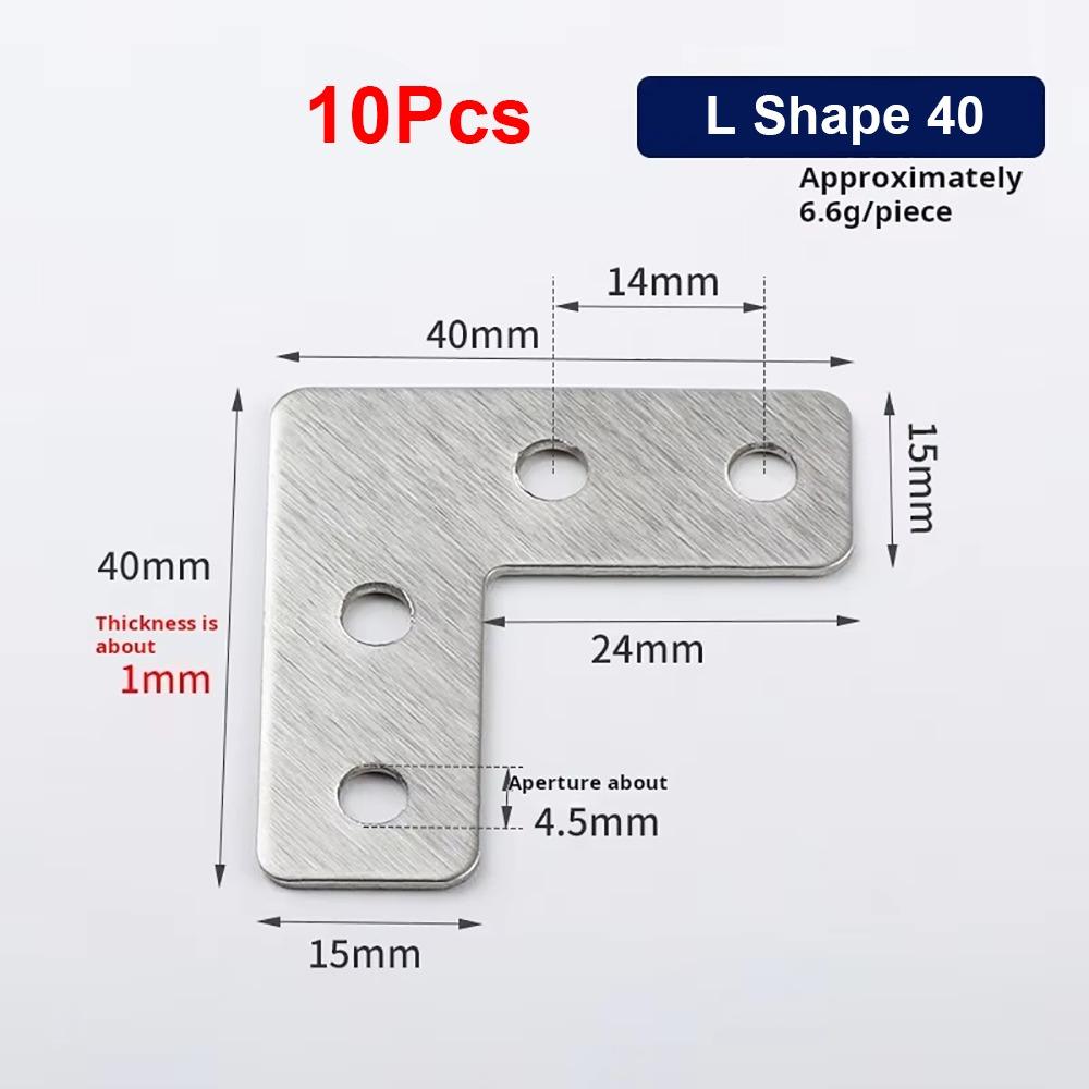 10Pcs 90° Right Angle Angle Bracket Flat Fastener Corner Bracket  Hardware Accessory