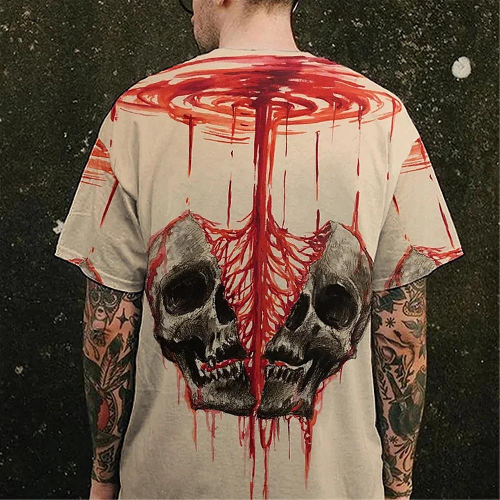 Summer Vintage Horror Skull 3D Print T-Shirts Streetwear Men Fashion Oversized O-Neck Short Sleeved T Shirt Tees Tops Clothing
