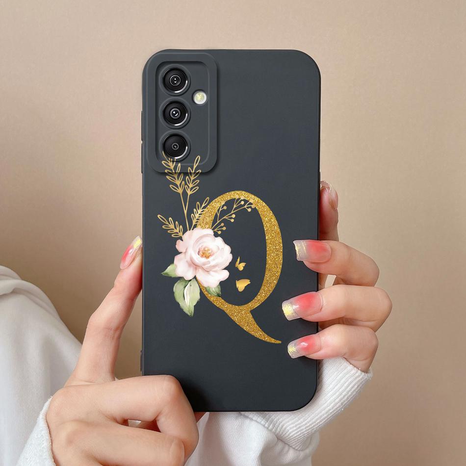 Simple Case For Samsung A15 4G 5G Rose Letter Mask Soft Liquid Silicone Camera Protector For Samsung Galaxy A15 A 15 Back Cover