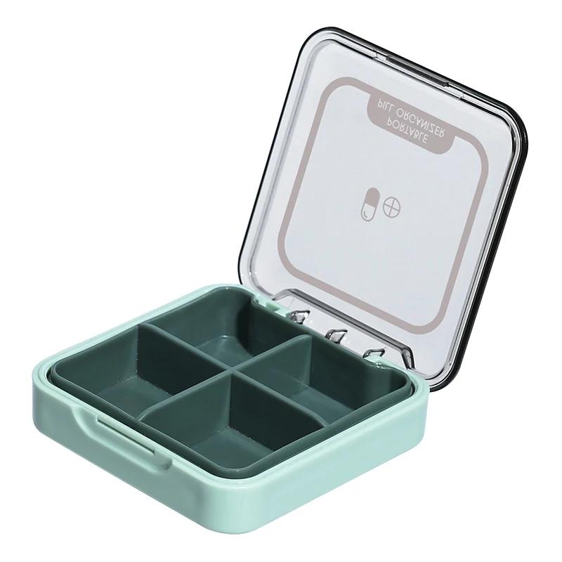 

4 Grid Waterproof Medicine Pill Box Case for Storage Travel Pill Case Vitamins Tablets Container Plastic Box Capsules Organizer зелений