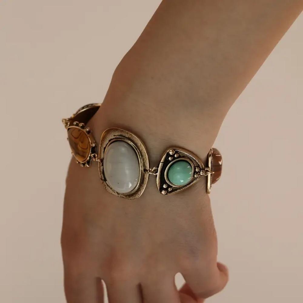 Vintage Bohemian Style Women's Fashion Bracelet Resin Gemstone Set Everyday Versatile Ladies