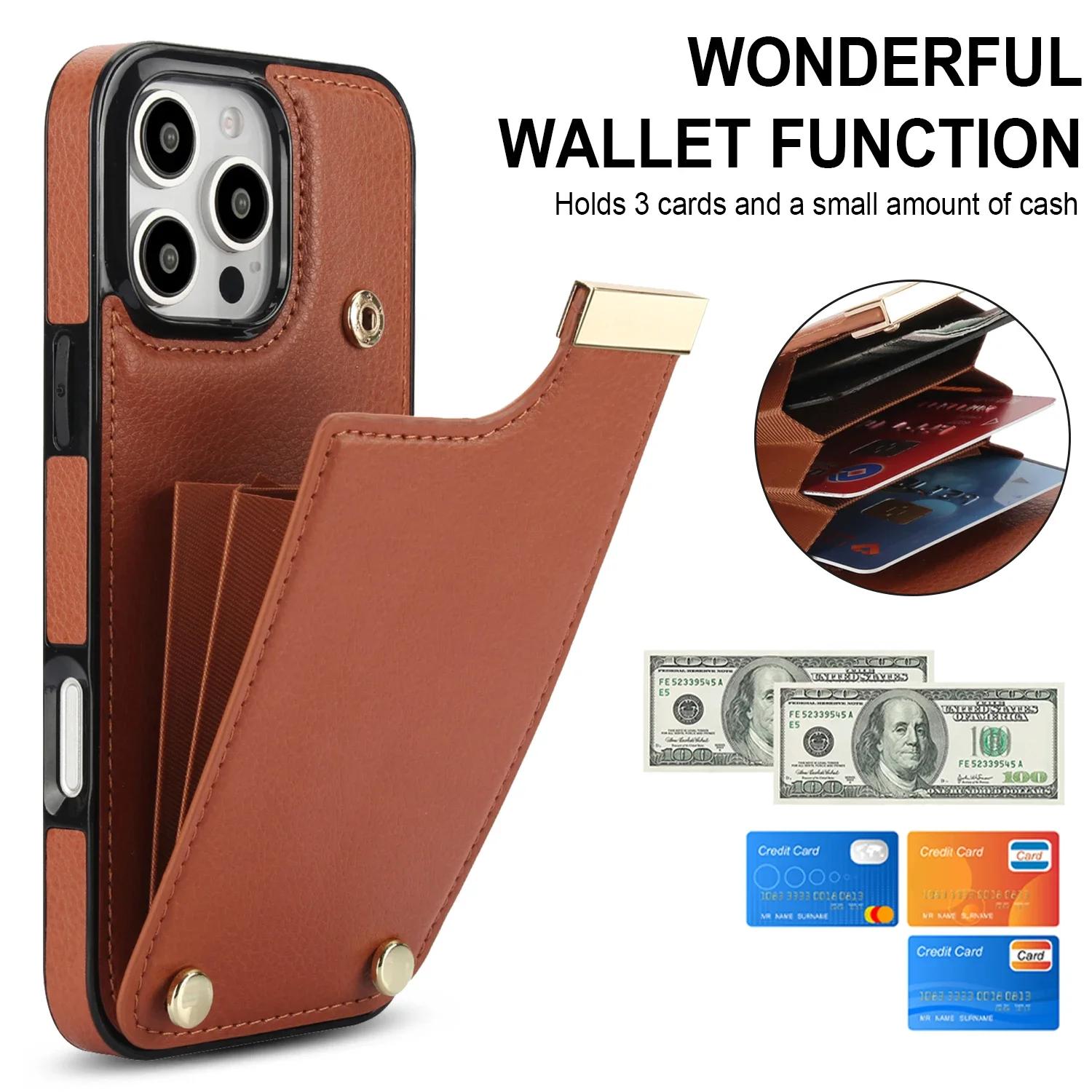 

iPhone 16 Pro Max Wallet with Card Holder Leather Phone Case for iPhone 16 15 Pro Max Plus Shockproof Protective Cover iPhone 16 Pro Max коричневий