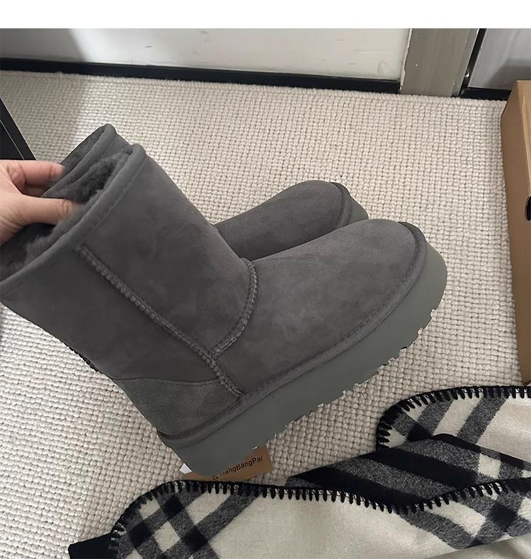 Yueyu gray versatile thick-soled snow boots women's sheepskin and fur integrated 2025 winter velvet thickened short tube snow cotton