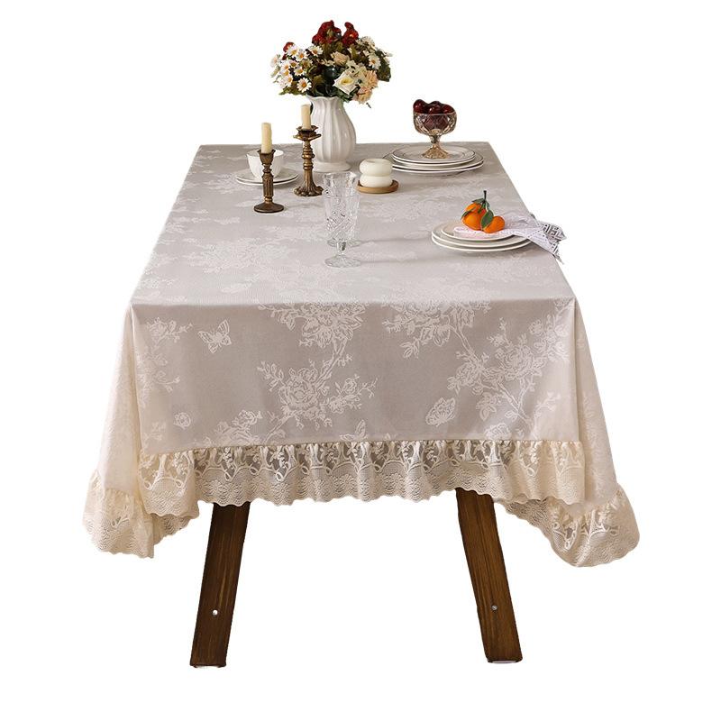 Thickened Lace Tablecloth French Retro Ruffle Edge Dining Table Mat High-End Rectangular Tablecloth