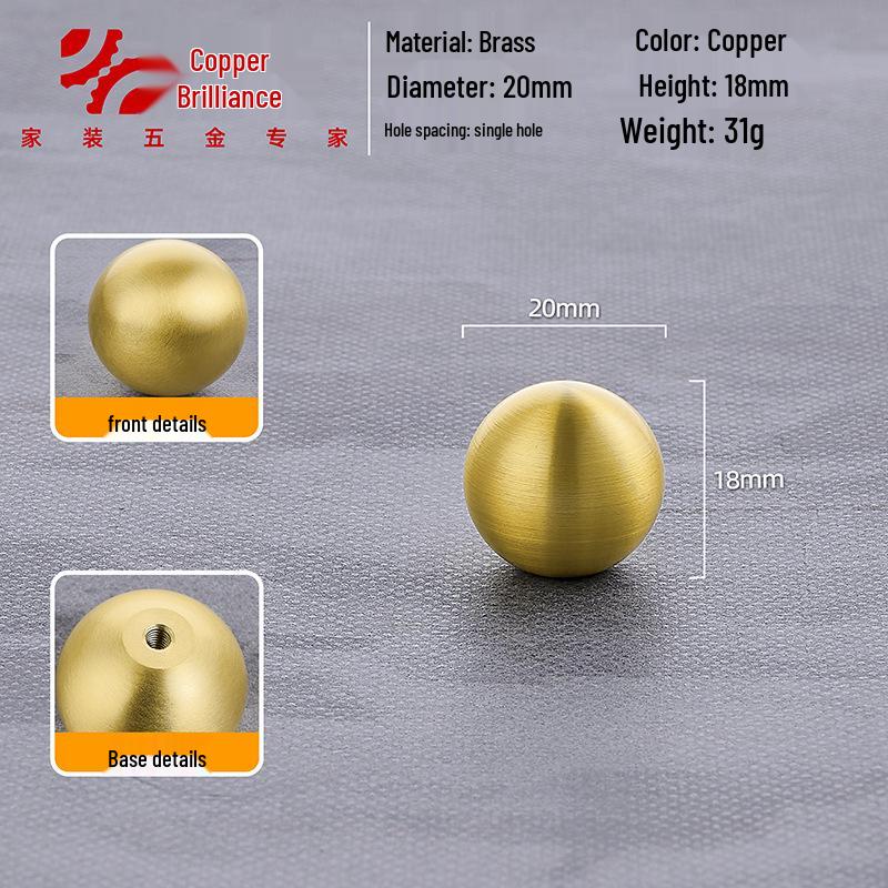 Gold Brass Round Ball Drawer Handle - Luxury French Design