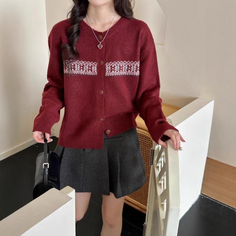 Autumn and Winter New Top Jacket Retro Jacquard Knitted Cardigan Women's Long-sleeved Fair Island Women's Sweater