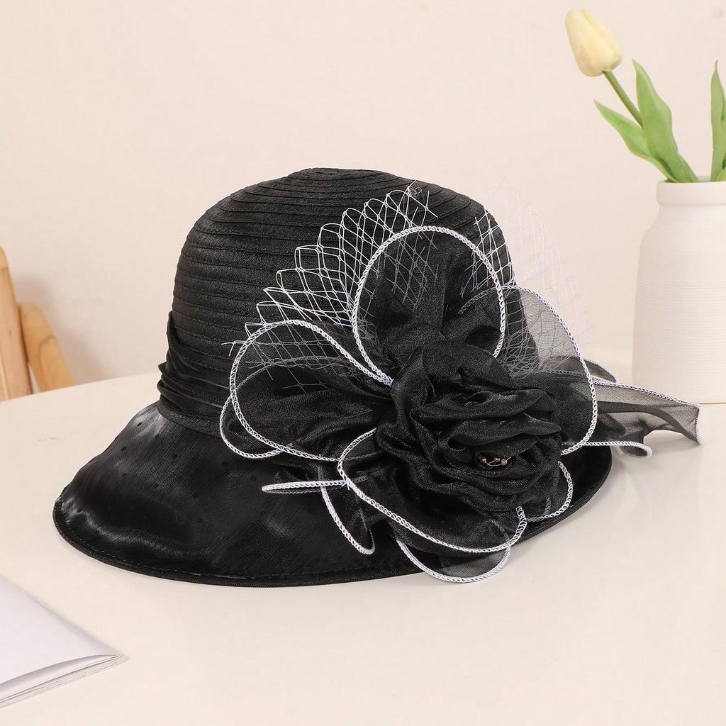 New French organza mesh flower hat summer fashion trendy brand sunscreen sunshade big eaves hat retro elegant millinery hat