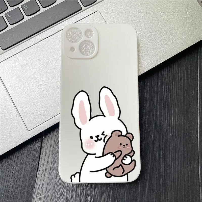 Cartoon Cute Bunny Bear Paired Couple Phone Case For IPhone 13 11 12 15 16 Pro Max Mini X XS XR 14 Plus Lovers Cover Funda Shell