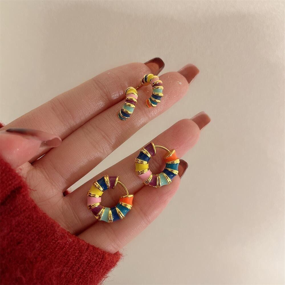 Bohemia Semicircle Women Stud Earrings Korean Style Earrings Enamel Oil Jewelry Hoop Ear Buckle