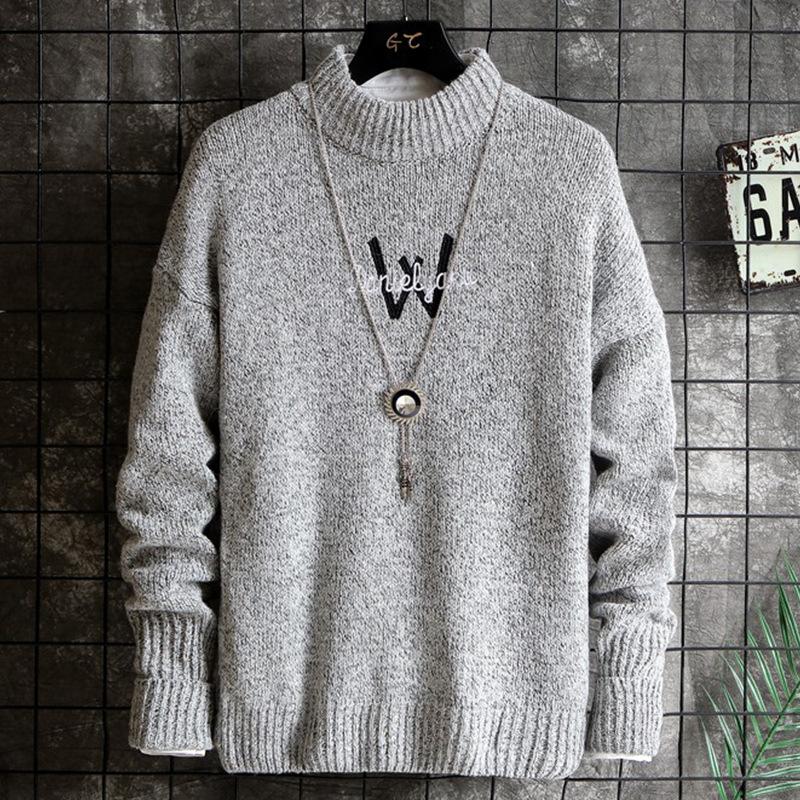 Men's Autumn And Winter Round Neck Thickened Middle Neck Sweater Backing Sweater