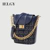 Woman's Bag Nostalgic Tweed Elegant Blue Crossbody Stitching Bucket Fashion Chain Small Fragrance