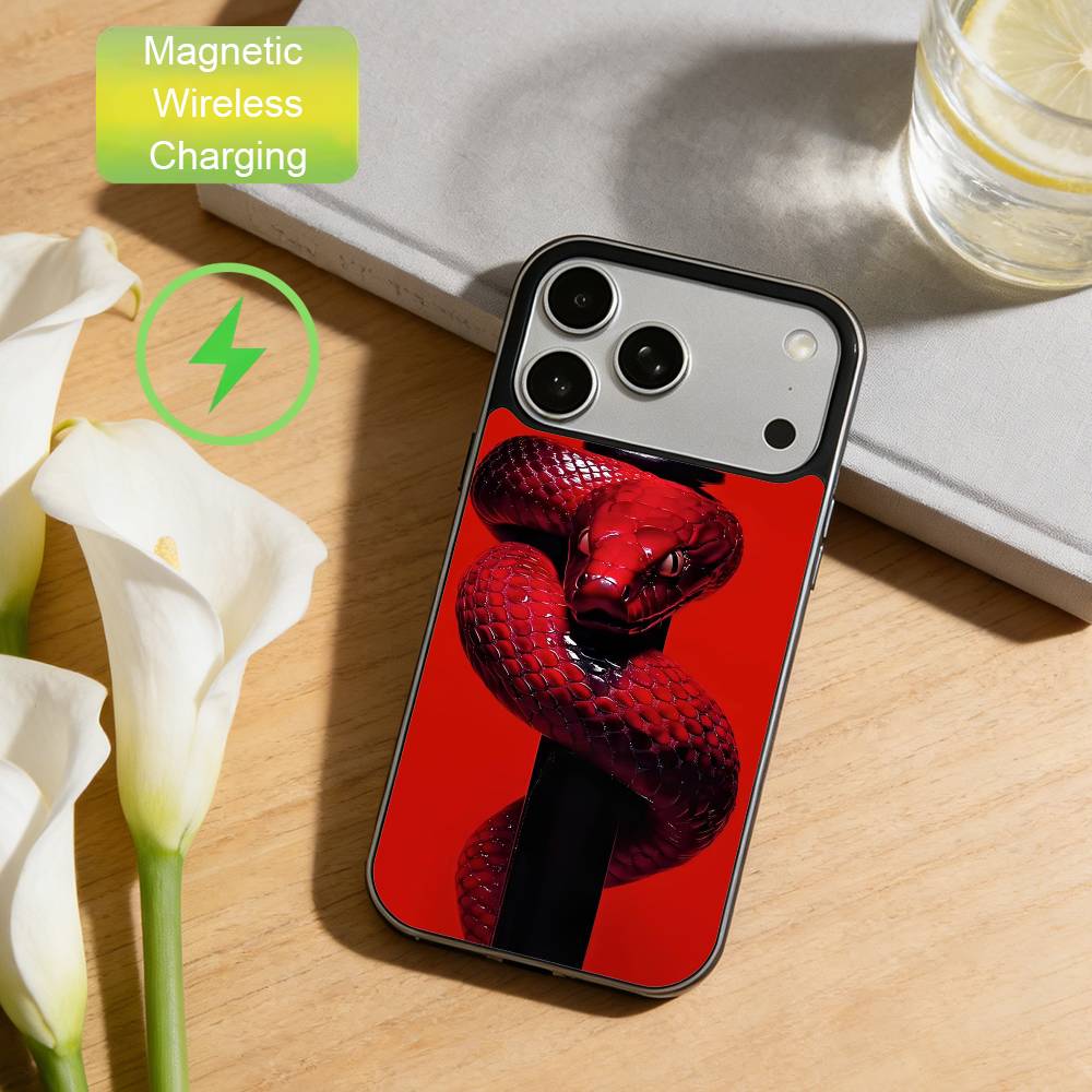 

Divine Wisdom snake Phone Case For iPhone17,16,15,14,13,12,11 Max Black Wireless Charging Protecitve Cover iPhone12PROMAX