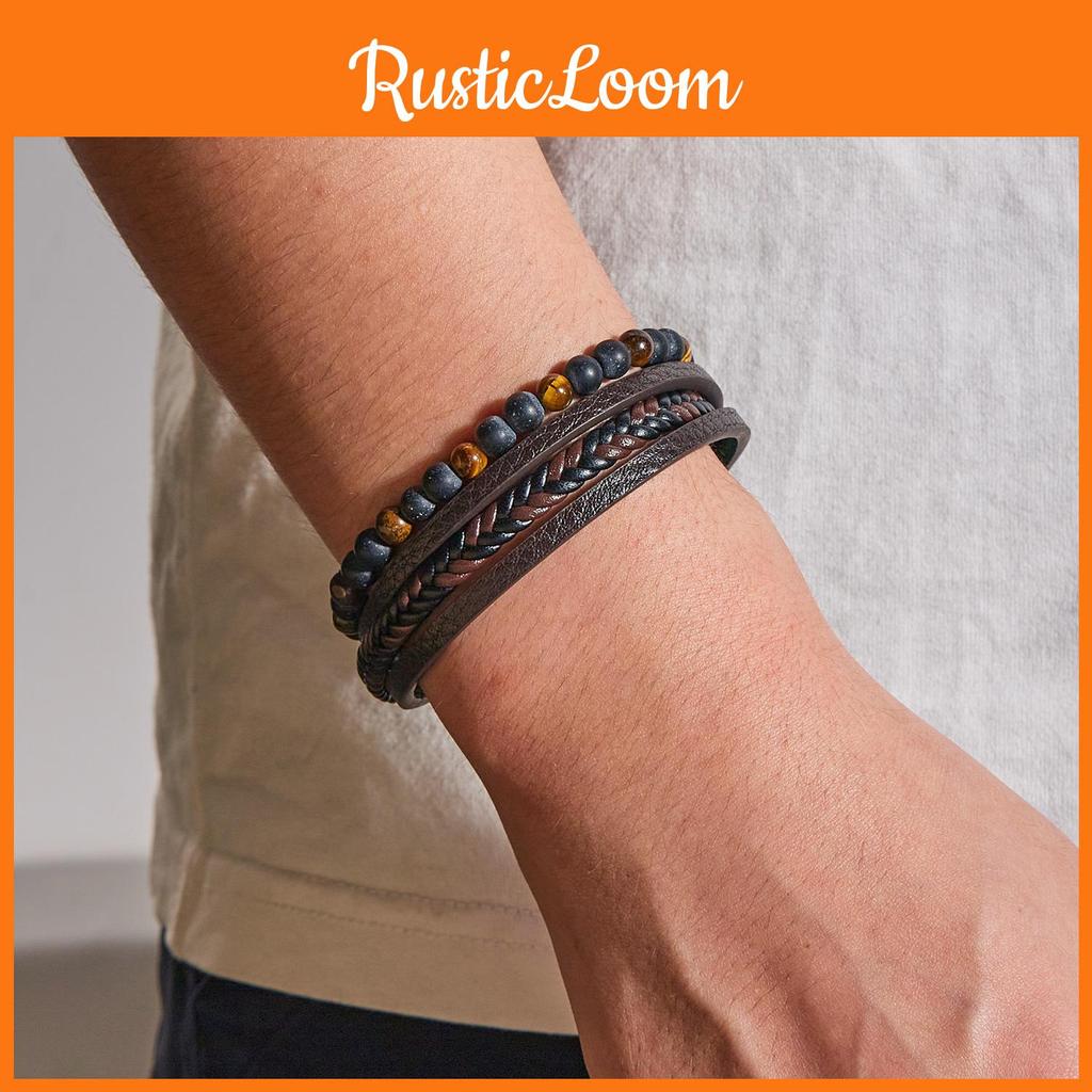 Geometrischer Stil Herren Webleder Armband Mit Perlen-Design Für Trendige Looks