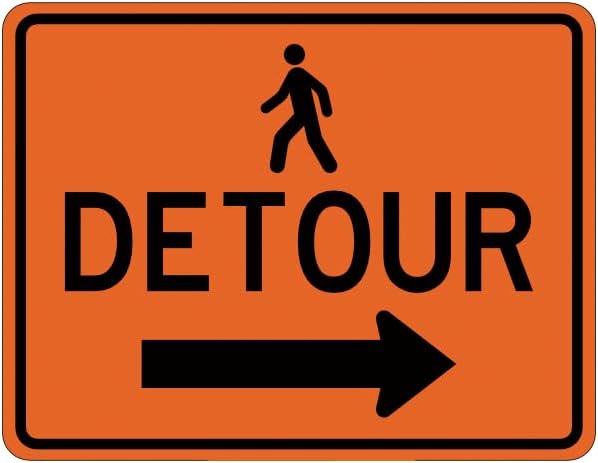 Mfoever Pedestrian Detour Right Sign Directional Signs Traffic Metal Tin Garage Man Cave Wall Decoraluminum 20x30cm(7.8x11.8inch)