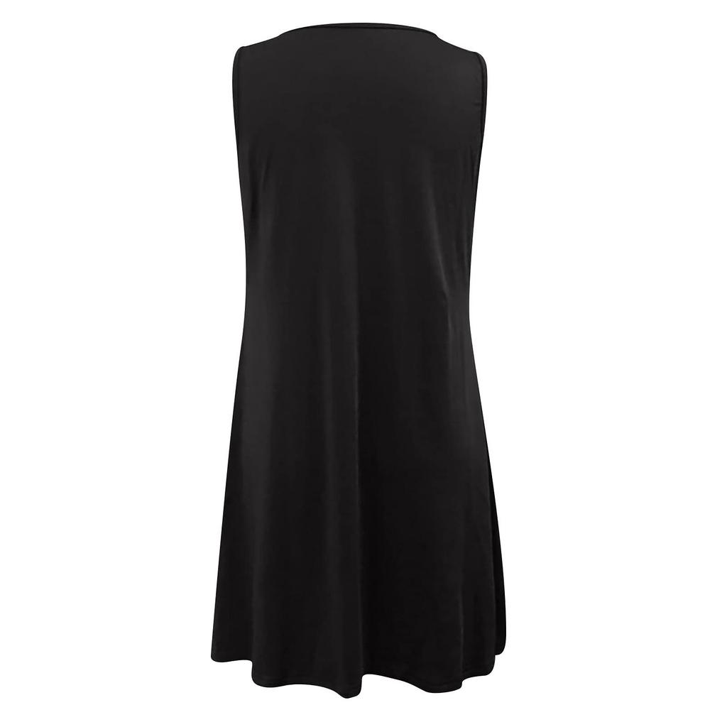 Fashion Women Summer  Print Hollow Out Sleeveless Loose  Mid Dresses