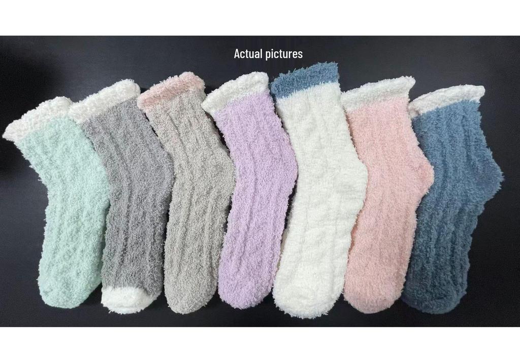 Women's Cable Knit Fleece Mid-Calf Socks - Warm, Thick, and Solid Color for Autumn/Winter
