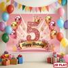 2D Pink & Gold 5th Birthday Backdrop with Crown & Flowers for Toddler Party