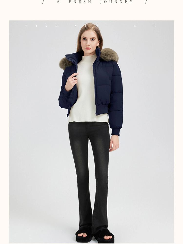 Dam Varm Pufferjacka med Stor Päls Krage Kort Förtjockad Huva Liten Dunjacka