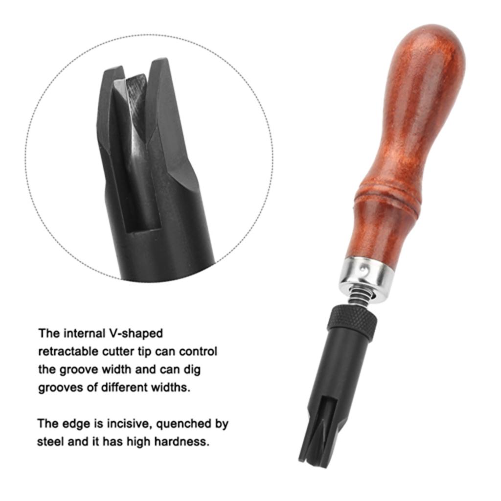 Adjustable Wood Handle V Type Push Groover Leather Grooving Craft Gouge Tool