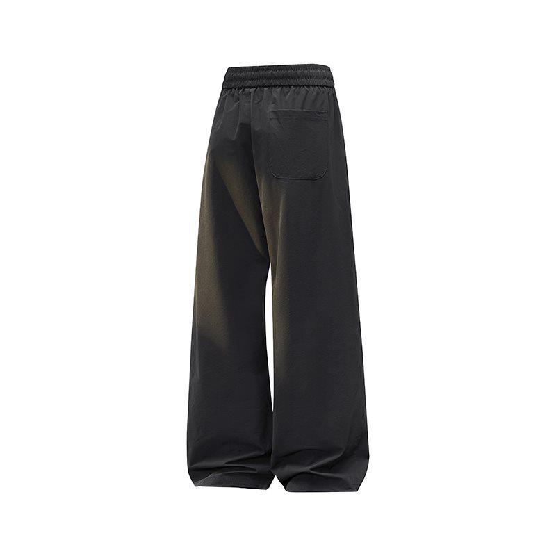 Men's Casual Drawstring Knit Straight-Leg Sweatpants, Hong Kong Style - Loose, Wide-Leg, Floor-Length for Spring and Autumn
