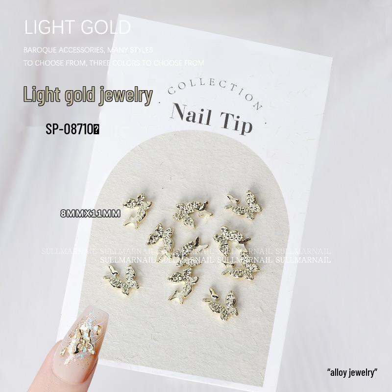 Golden Butterfly 3D Nail Art Set - 10 Pieces of Light Gold Ribbon Bow Decorations