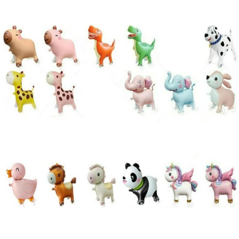 16pcs Cute Walking Animal Foil Balloons with Wheels Walking Wheels Elephants Dinosaurs Lions Rabbits Children's Toy Balloons
