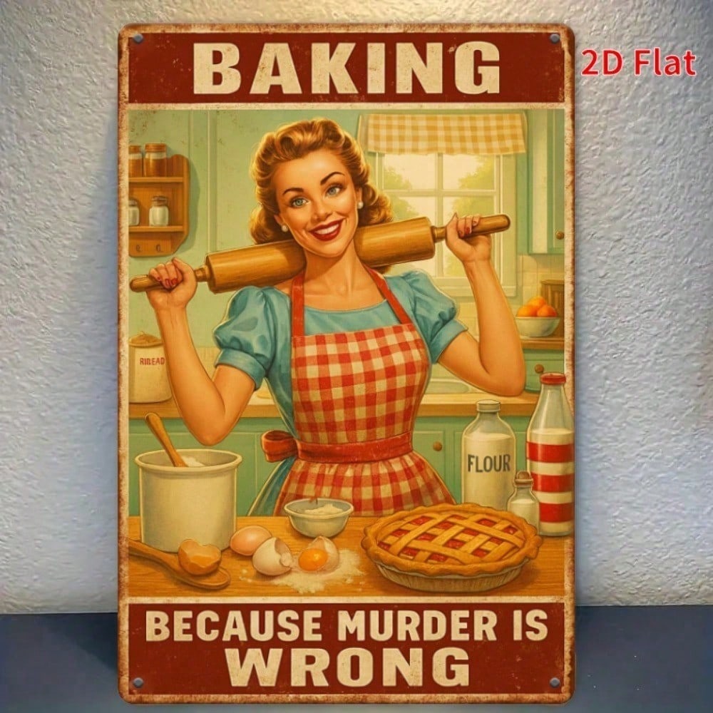 Zabawny znak metalowy Vintage 'Pieczenie jest złe' 7,87x11,81 cala Rustykalna żelazna sztuka ścienna Wodoodporna dekoracja kuchenna