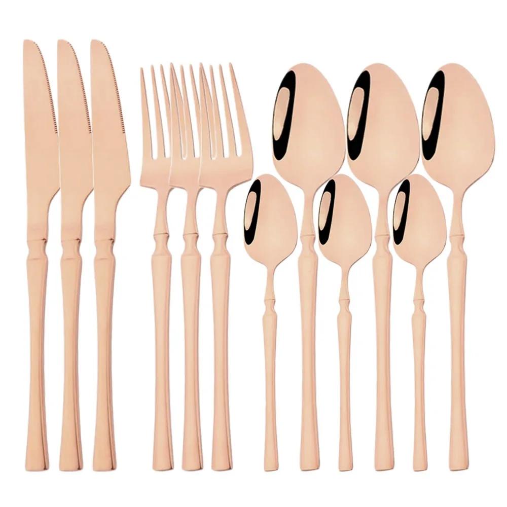 12Pcs Gold Dinnerware Stainless Steel Cutlery Set Knife Fork Tea Spoon Dinner Flatware Set Kitchen Silverware Tableware