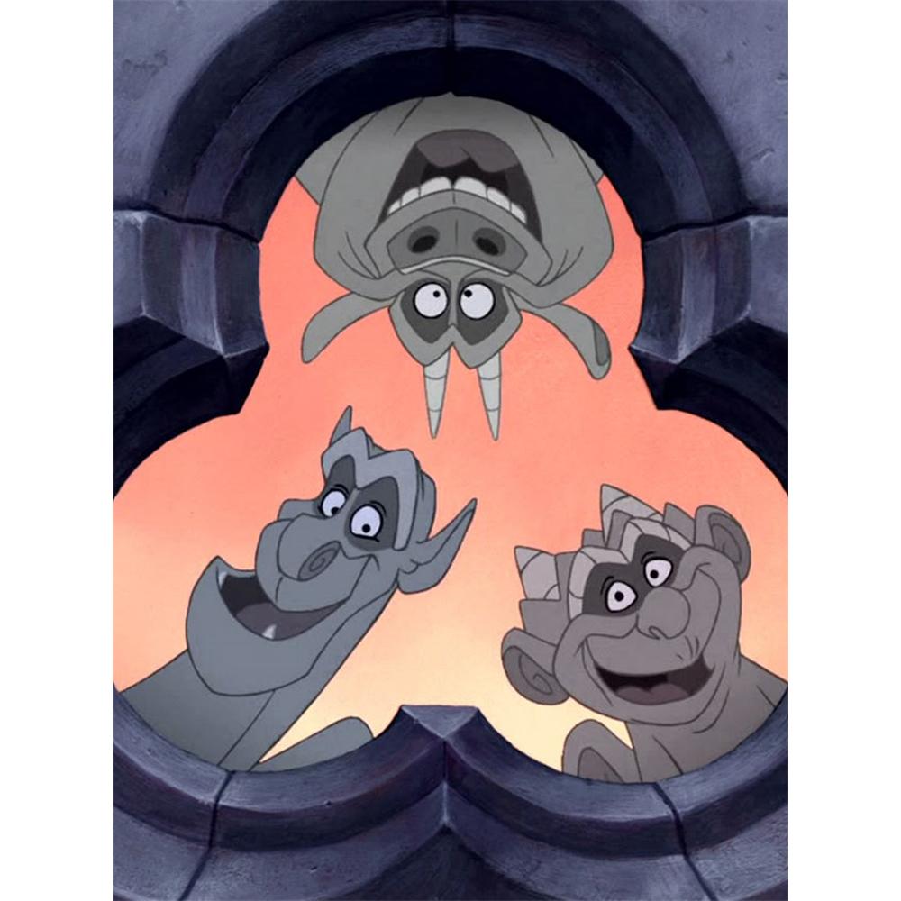 Disney Diamond Painting Complete Set The Hunchback of Notre Dame Three Gargoyle Illustrations 5D Diamond Painting Cross Stitch Mosaic Home Decoration Round 20x30cm