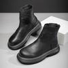 Platform-soled Chelsea Boots Men's Short Boots Trendy Fashion Men's Shoes High-top Casual Leather Shoes British Style Velvet Martin Boots